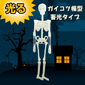ハロウィン 飾り 骸骨 ガイコツ 模型 光る 蓄光 タイプ 全長143cm スケルトン スカル ドクロ ハロウィン お化け オブジェ デコレーション 髑髏 置物 オーナメント