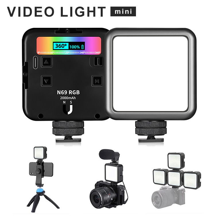 ビデオライト カメラライト N69 小型 60 LED RGB USB 充電 撮影ライト