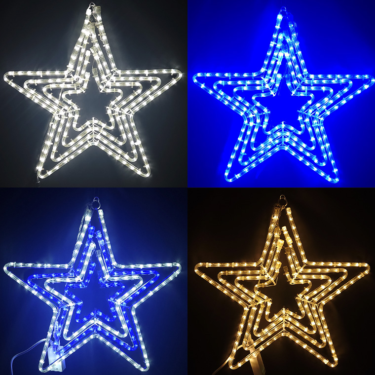 イルミネーション 屋外用 モチーフライト 星 4重 55×53cm ホワイト ゴールド ブルー LED 防水 防雨 クリスマス スター 電飾 ライト  飾り付け 装飾 庭 ガーデン 玄関 エントランス 窓 壁面 フェンス 業務用 結婚式 おしゃれ リモコン 操作 タイマー