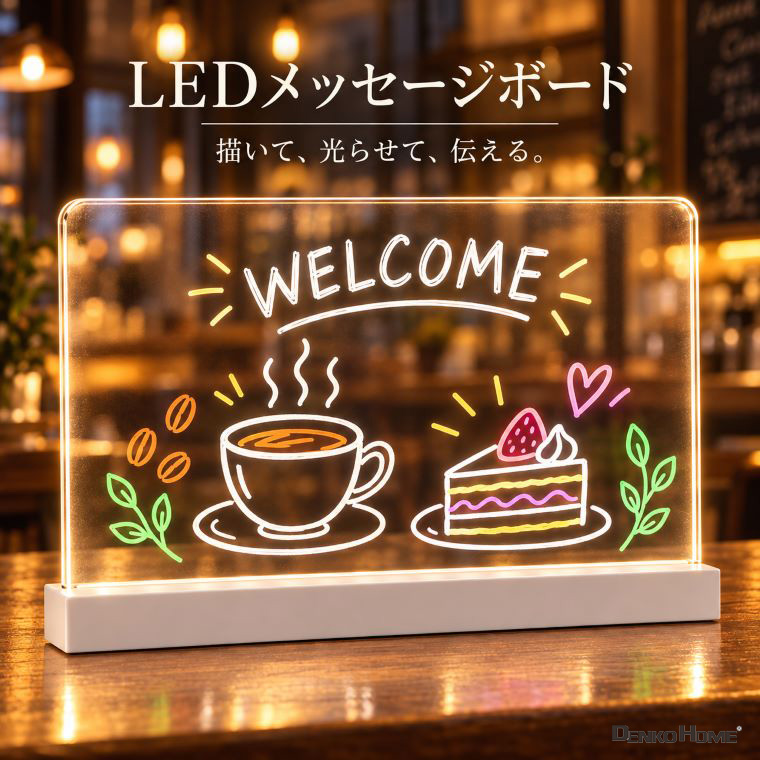 LED メッセージボード 充電式 アクリルボード 光る 看板 透明ボード 7色 RGB ライト 手書き USB Type-C コードレス サインボード メニューボード カフェ 喫茶店 飲食店 店舗 ディスプレイ ウェルカムボード 卓上看板 おしゃれ インテリア クリスマス お絵描き 伝言板